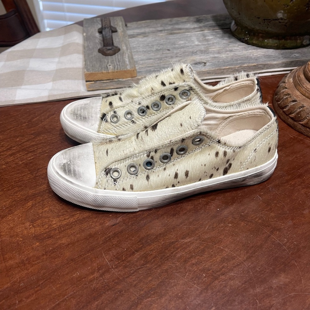 Naughty Monkey Cowhide Distressed Sneakers Wildlife Pony Hair